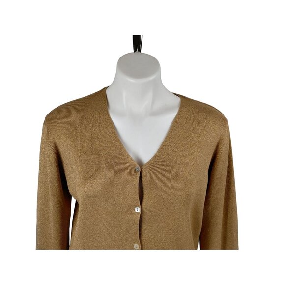 J.A.C Womens XL Vintage Gold Button-Up V-Neck Cardigan Sweater - Picture 4 of 7